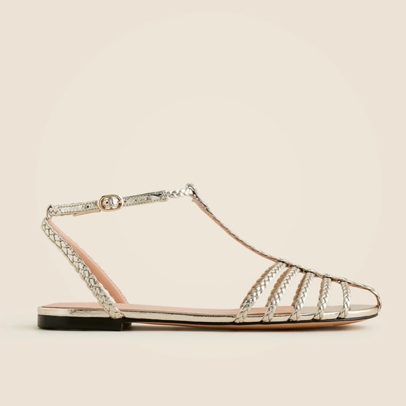 New JCREW Size 8 Braided Cage-Toe Sandals Metallic Leather White Gold $168 CK004 - Picture 2 of 8